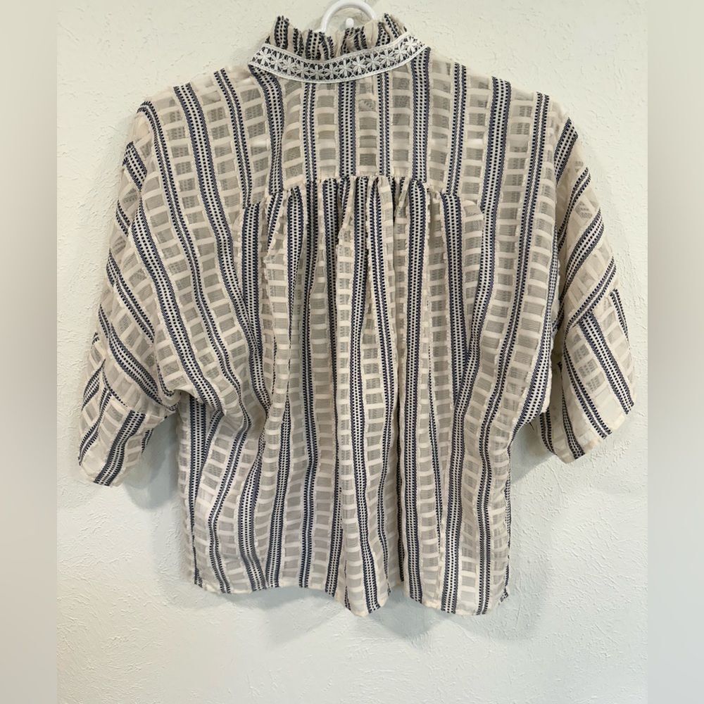 Sandro Striped Guipure Lace Trim Short Top Blouse Size 4 Small EUC - Picture 7 of 10